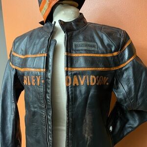 Harley-Davidson Black and Orange rider with matching hat Jacket